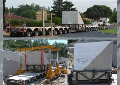 Différentes étapes pour transporter le bloc de granit